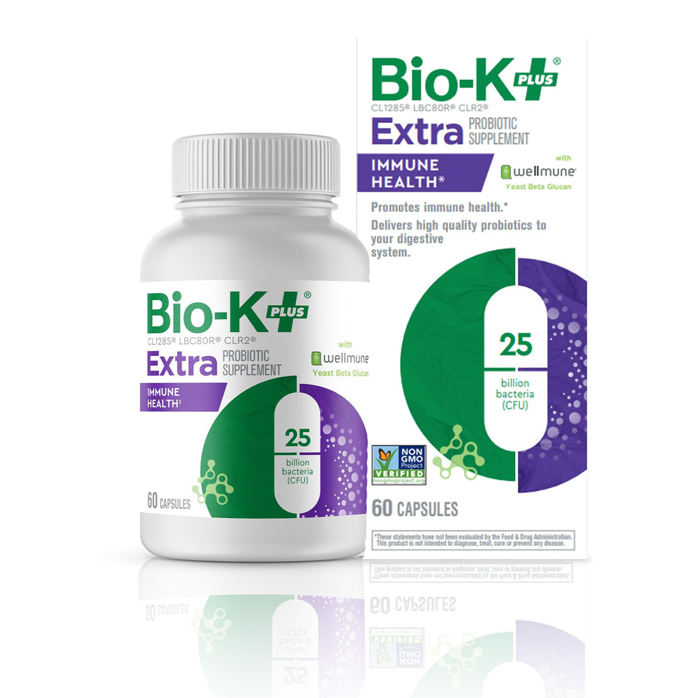 Bio-K Plus envase frontal mostrando diseño y beneficio de apoyo inmune