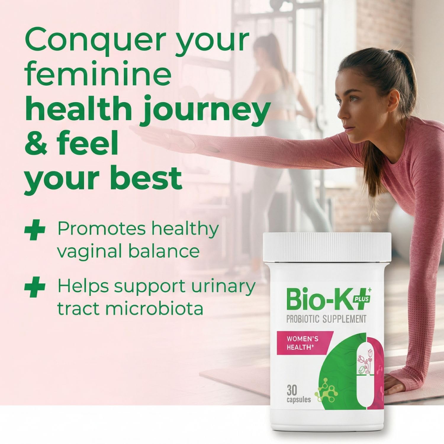 Bio-K Plus envase en bolsa de viaje resaltando estabilidad sin refrigeración