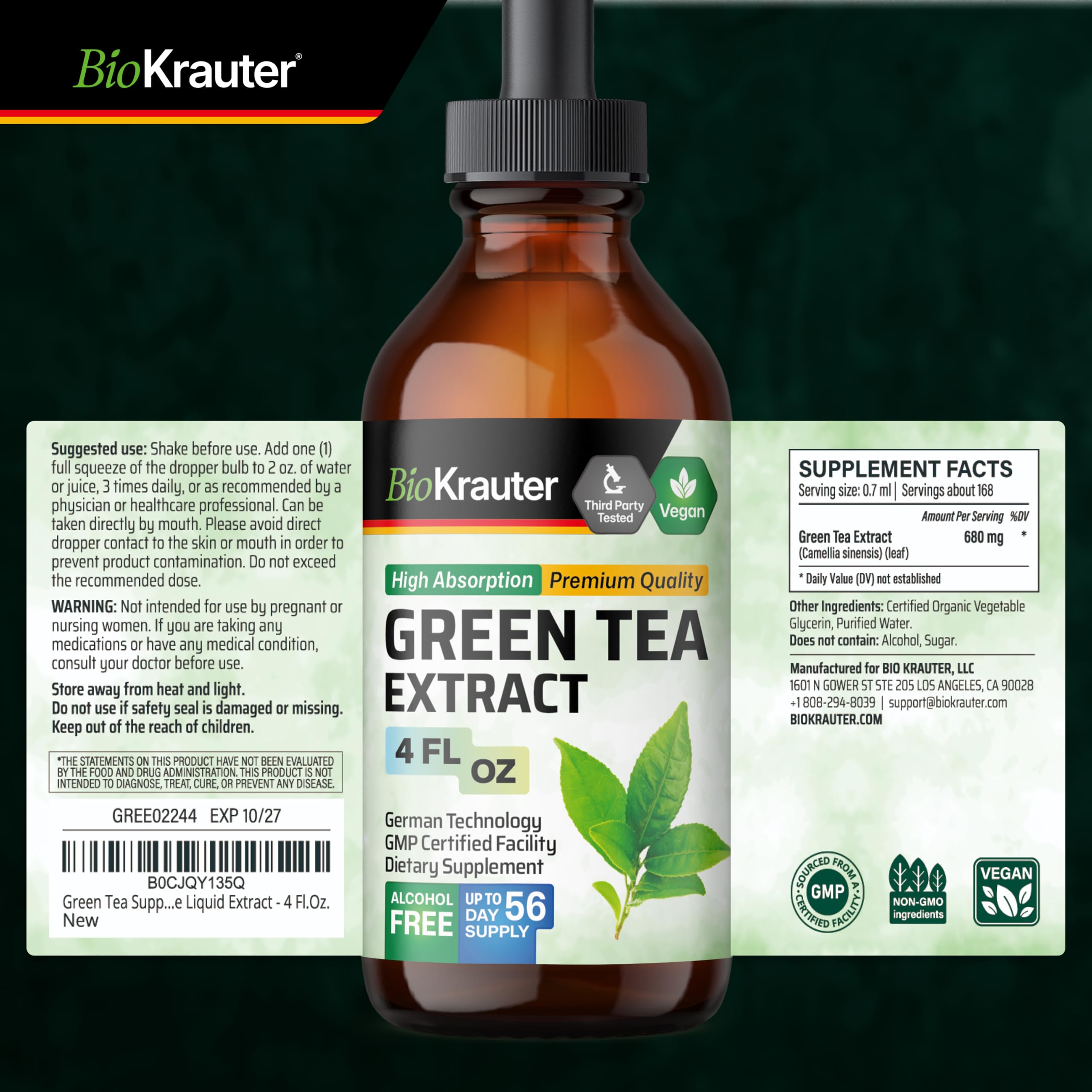 BIO KRAUTER ambientación natural con hojas verdes, sensación de frescura