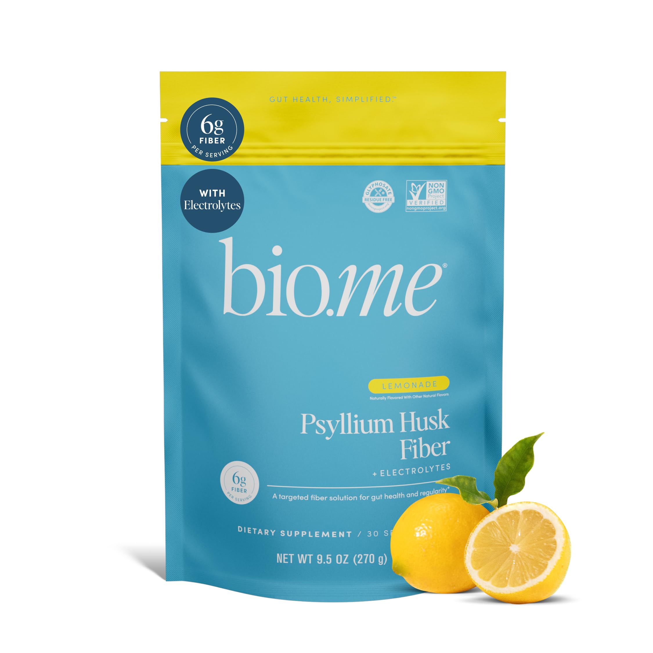 Bio.me empaque frontal del producto mostrando 30 porciones y sabor limonada, fácil identificación