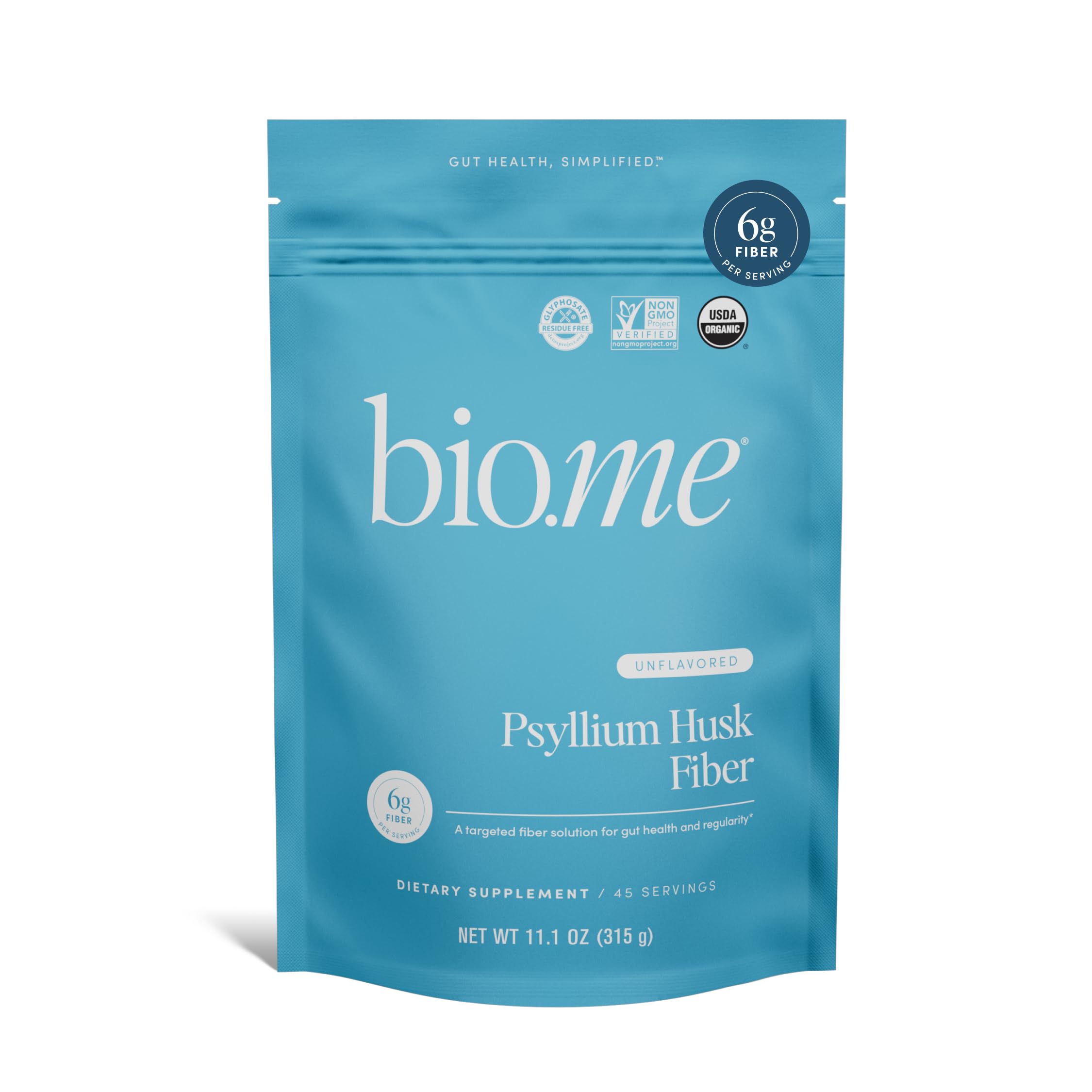 Bio.me envase frontal del producto que muestra 45 porciones y diseño claro