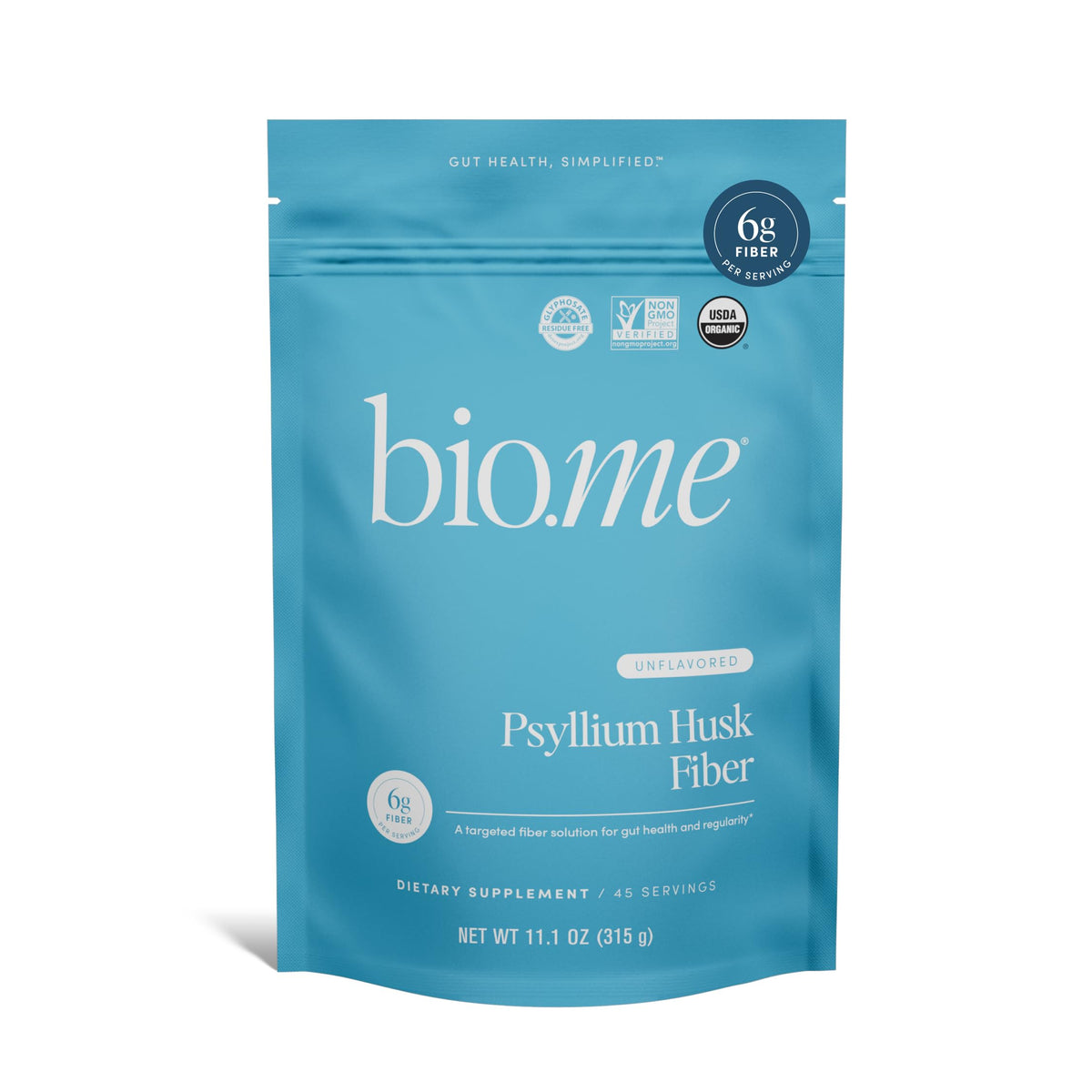 Bio.me envase frontal del producto que muestra 45 porciones y diseño claro