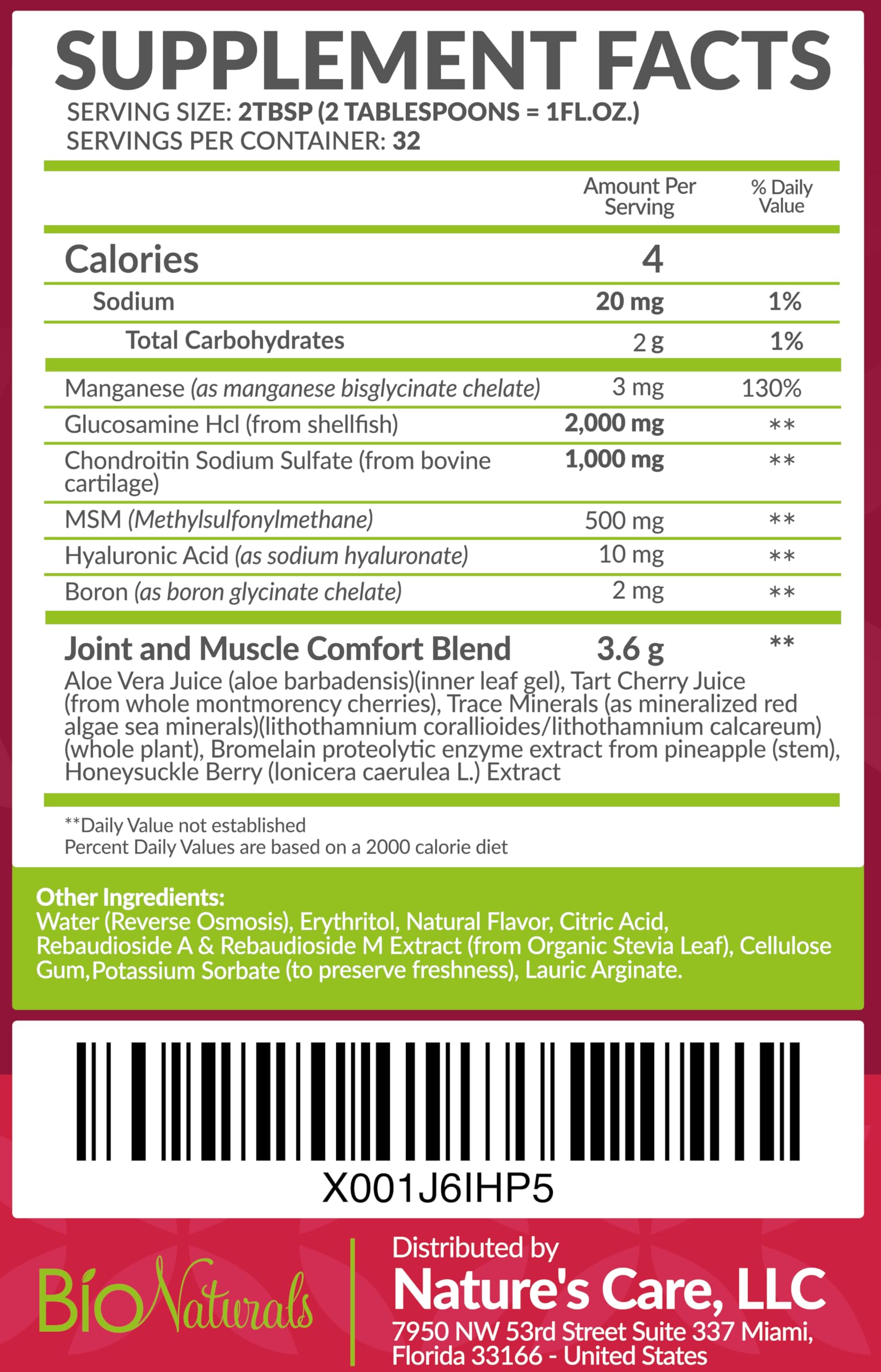 Bio Naturals botella 32 fl oz para comparar tamaño y dosificación
