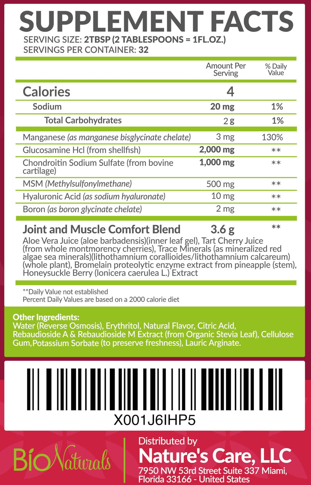 Bio Naturals botella 32 fl oz para comparar tamaño y dosificación