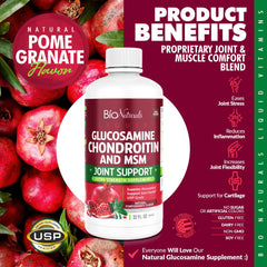 Bio Naturals panel de ingredientes con dosis de glucosamina y MSM