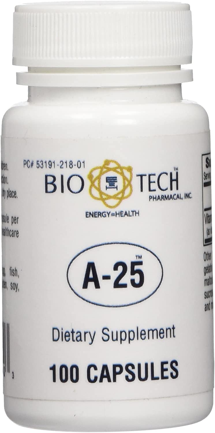 Bio-Tech Pharmacal A-25 vista frontal con etiqueta clara y beneficios