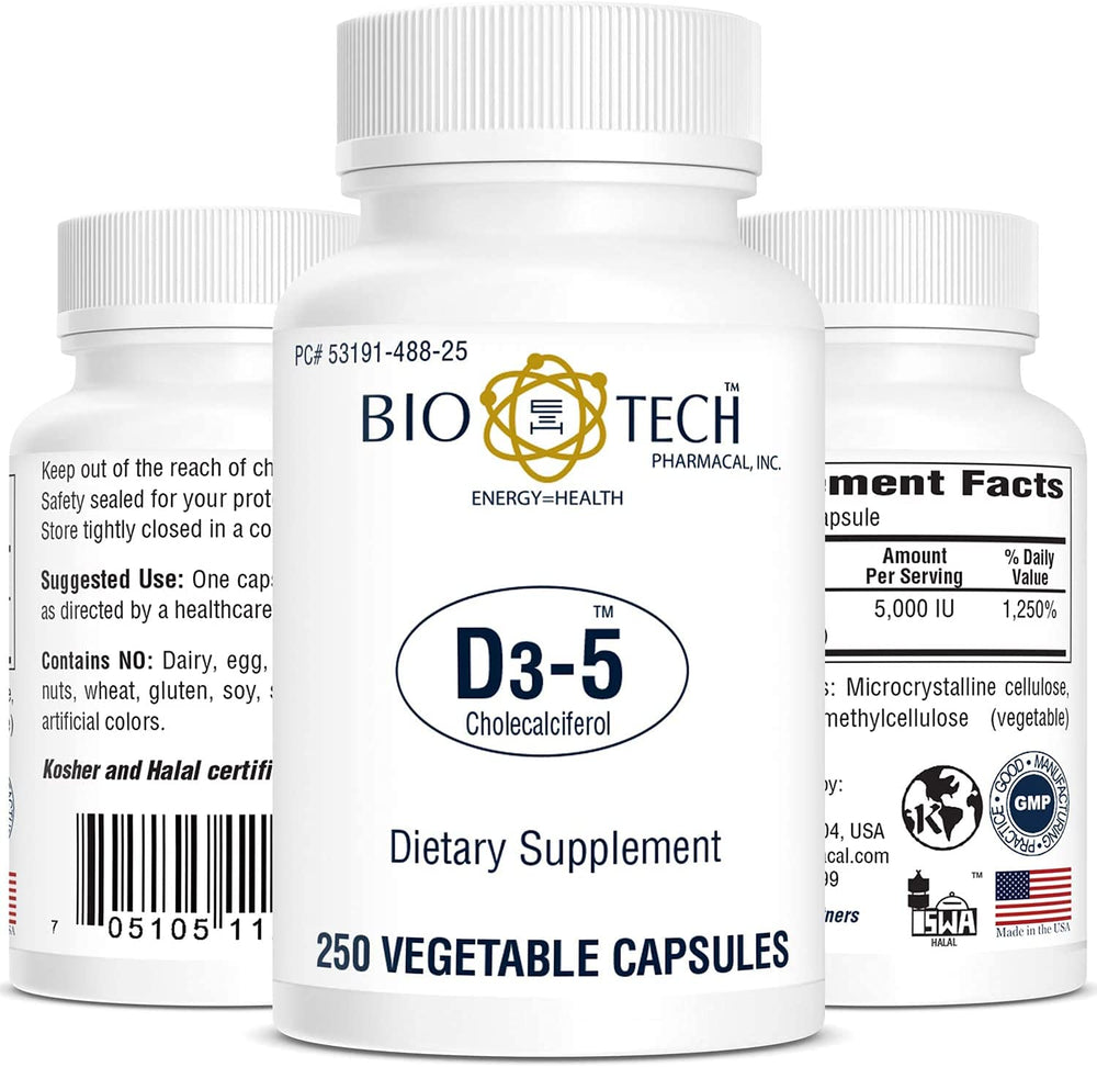 Bio-Tech Pharmacal frontal del envase mostrando 250 cápsulas y beneficios clave