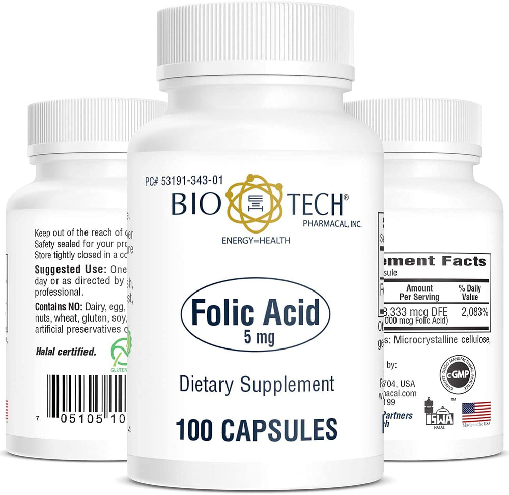 Bio-Tech Pharmacal frente del envase mostrando 100 cápsulas y beneficios