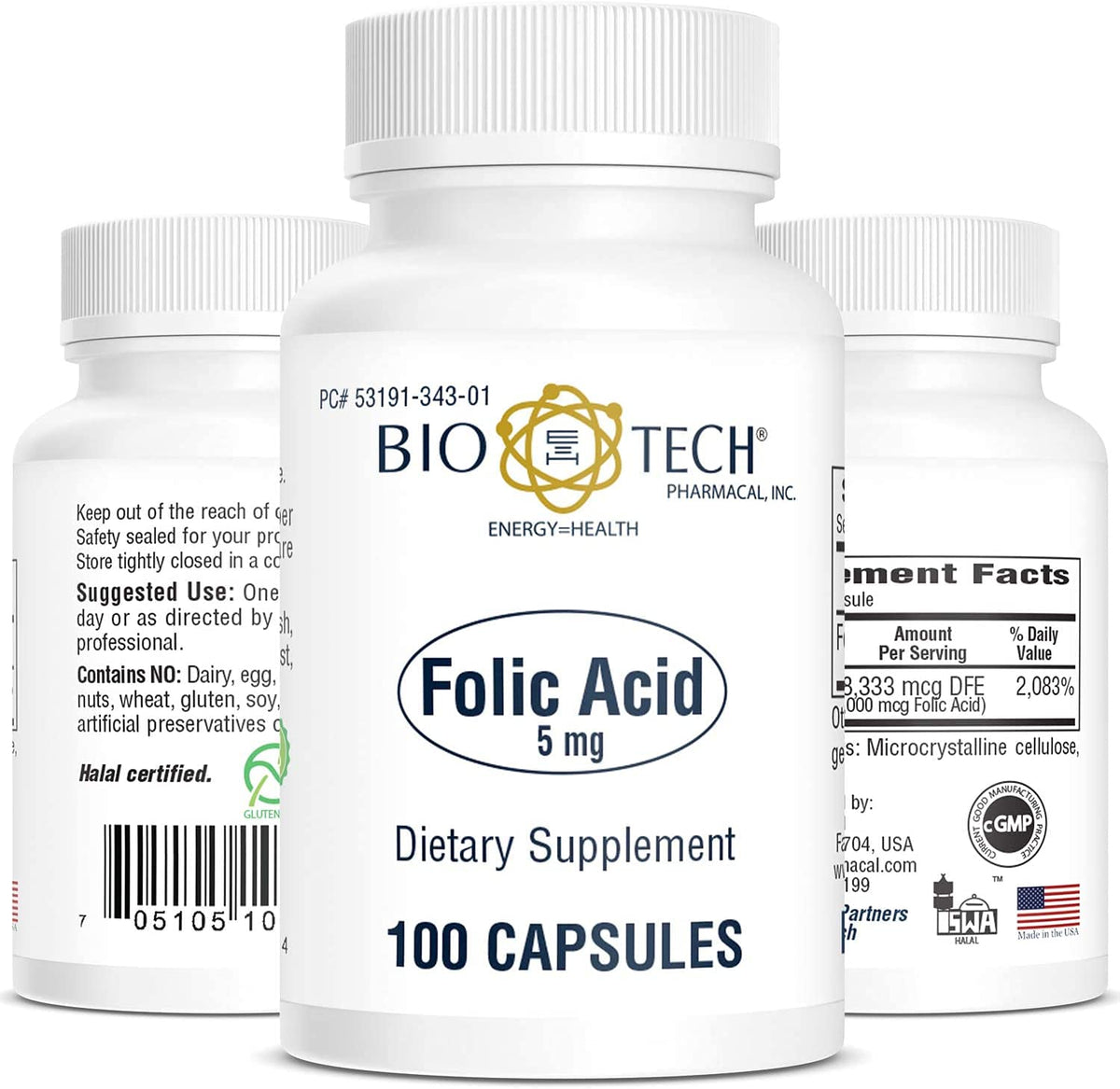 Bio-Tech Pharmacal frente del envase mostrando 100 cápsulas y beneficios
