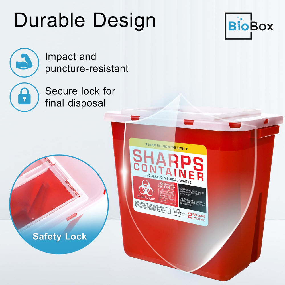 BioBox contenedor en uso doméstico junto a suministros médicos para manejo seguro