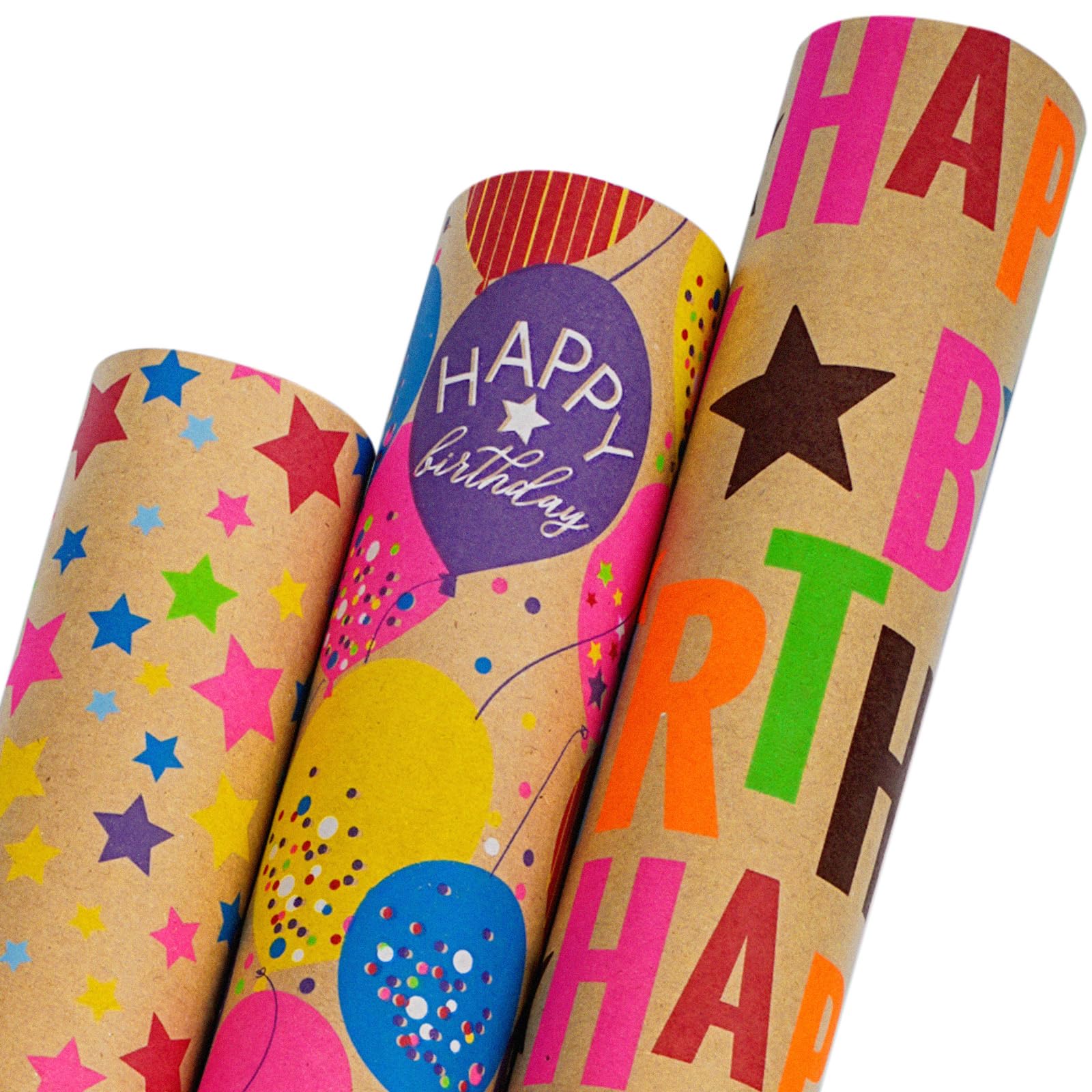 BIOBROWN rollo frontal del paquete mostrando diseño feliz cumpleaños y globos para regalos
