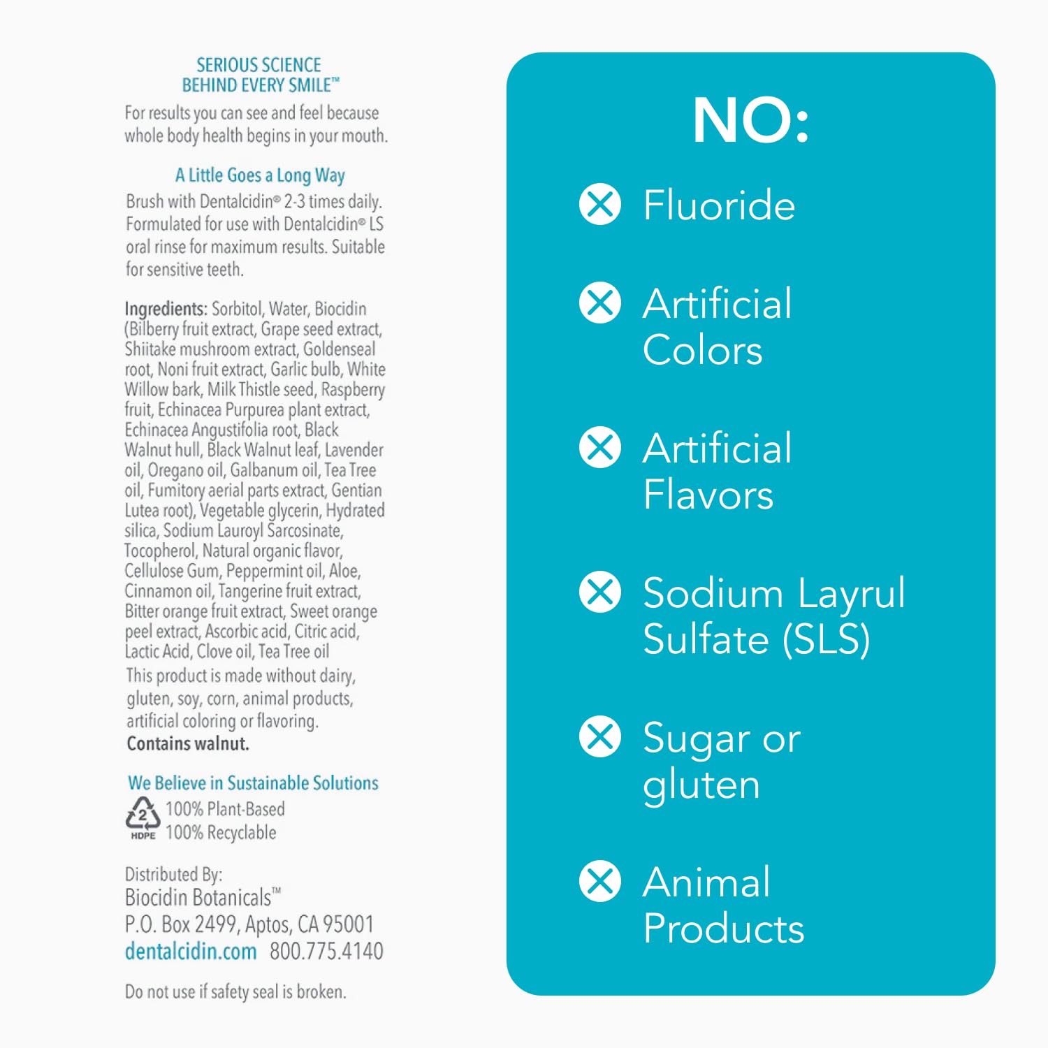 Etiqueta del envase Dentalcidin Biocidin mostrando información del producto