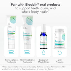 Pasta Dentalcidin Biocidin en un baño moderno, sugiere rutina diaria saludable
