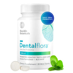 Biocidin Dentalflora frente del empaque mostrando información del producto y beneficio bucal