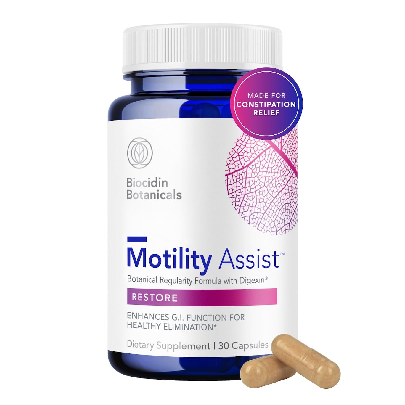 Bio-Botanical Research botella Motility Assist frente mostrando diseño y beneficio de motilidad