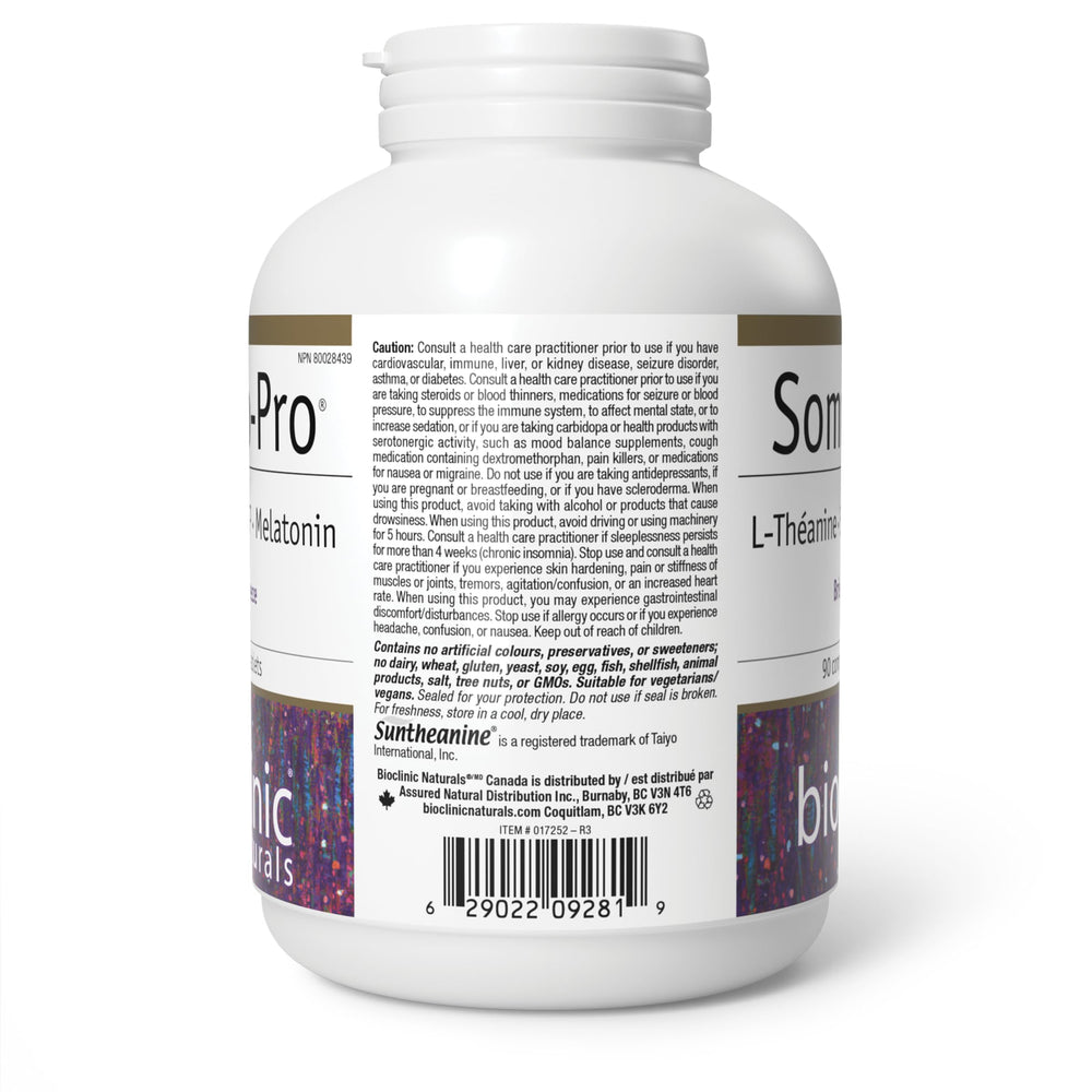 Bioclinic Naturals Somno Pro etiqueta con ingredientes y guía clara