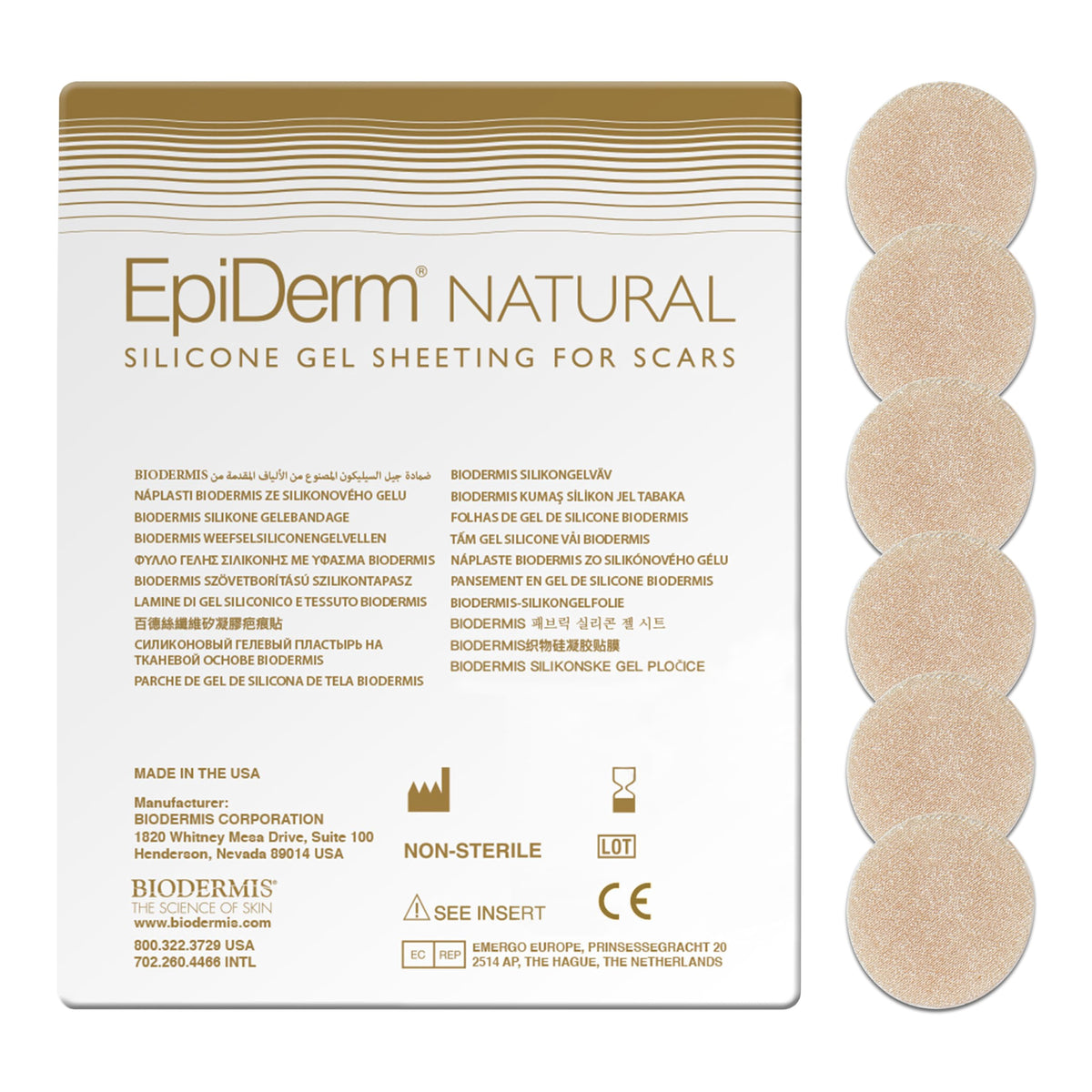 Biodermis empaque frontal del kit de 6 parches para cicatrices, solución discreta