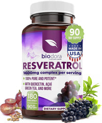 Biodora envase frontal de Resveratrol 1600mg mostrando presentación y cantidad