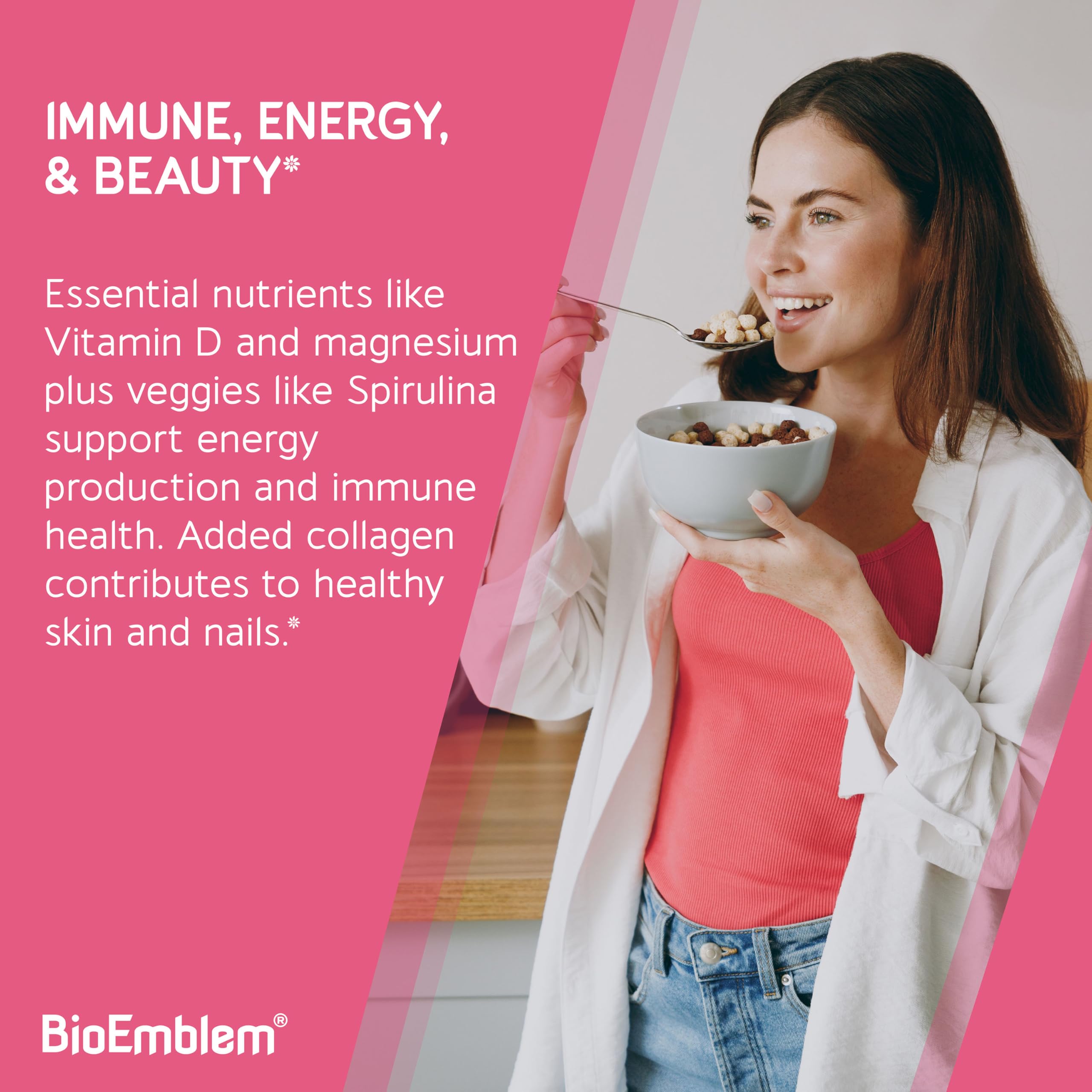BioEmblem caja con lista de ingredientes visible, transparencia informativa