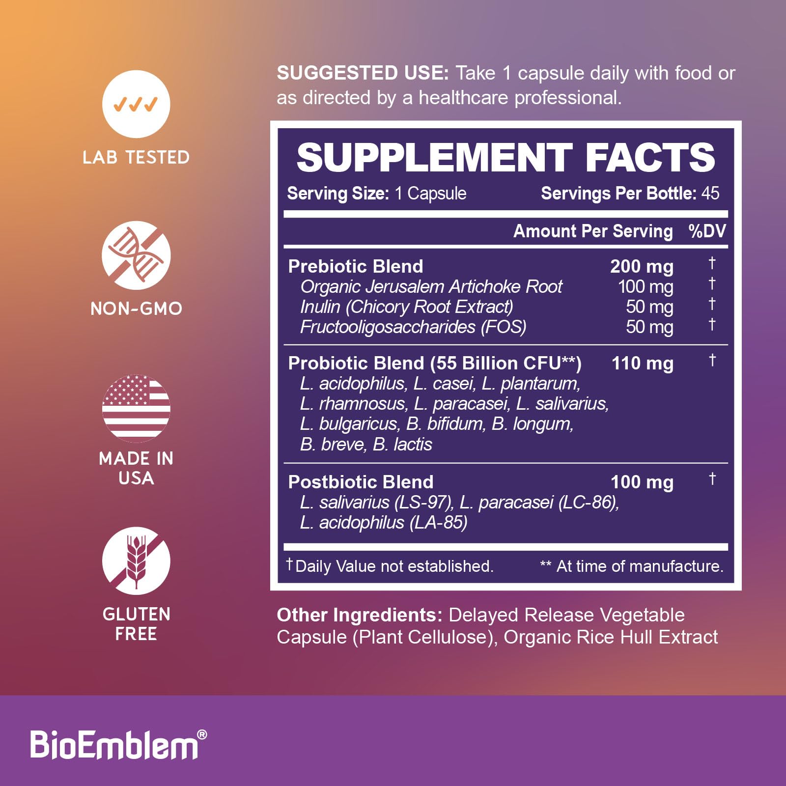 Etiqueta nutricional BioEmblem en acercamiento, transparencia de ingredientes