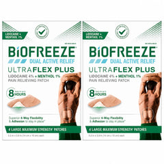 Biofreeze parche frontal y empaque mostrando tamaño y cantidad