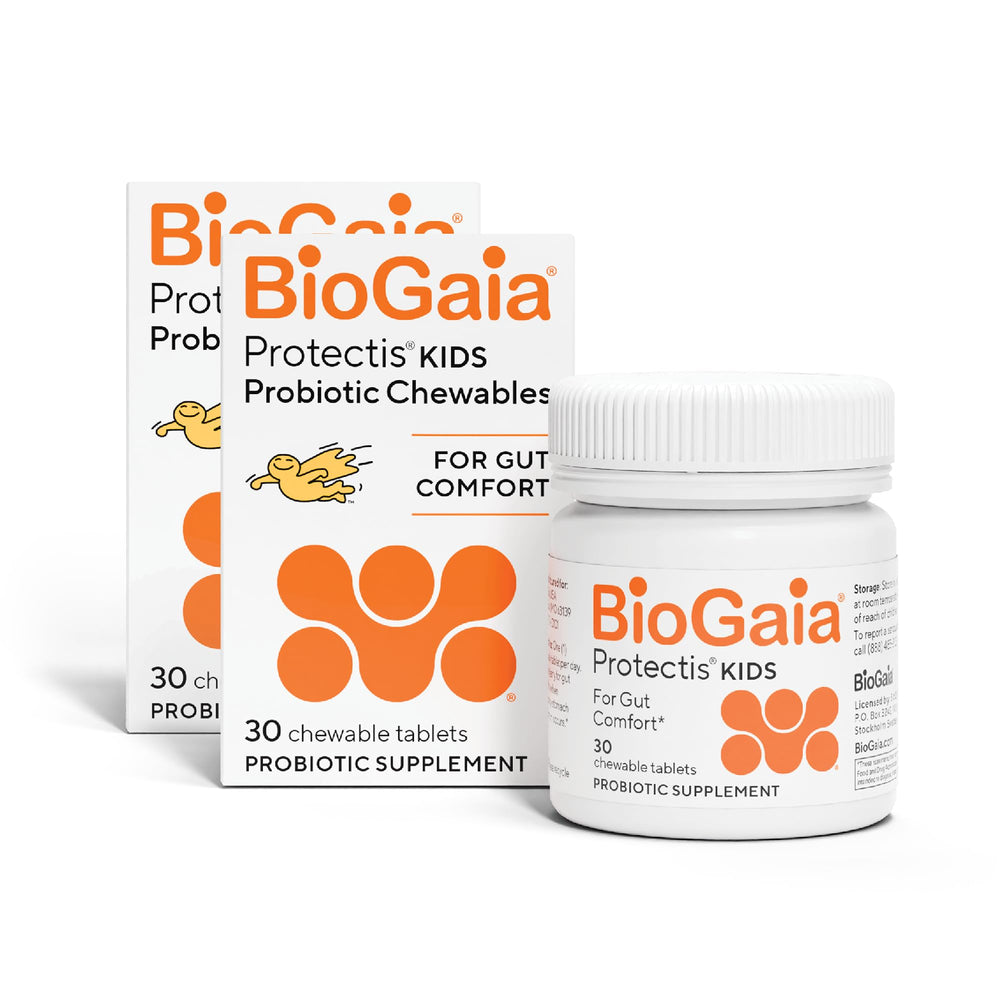 BioGaia envase frontal mostrando presentación masticable y beneficio digestivo