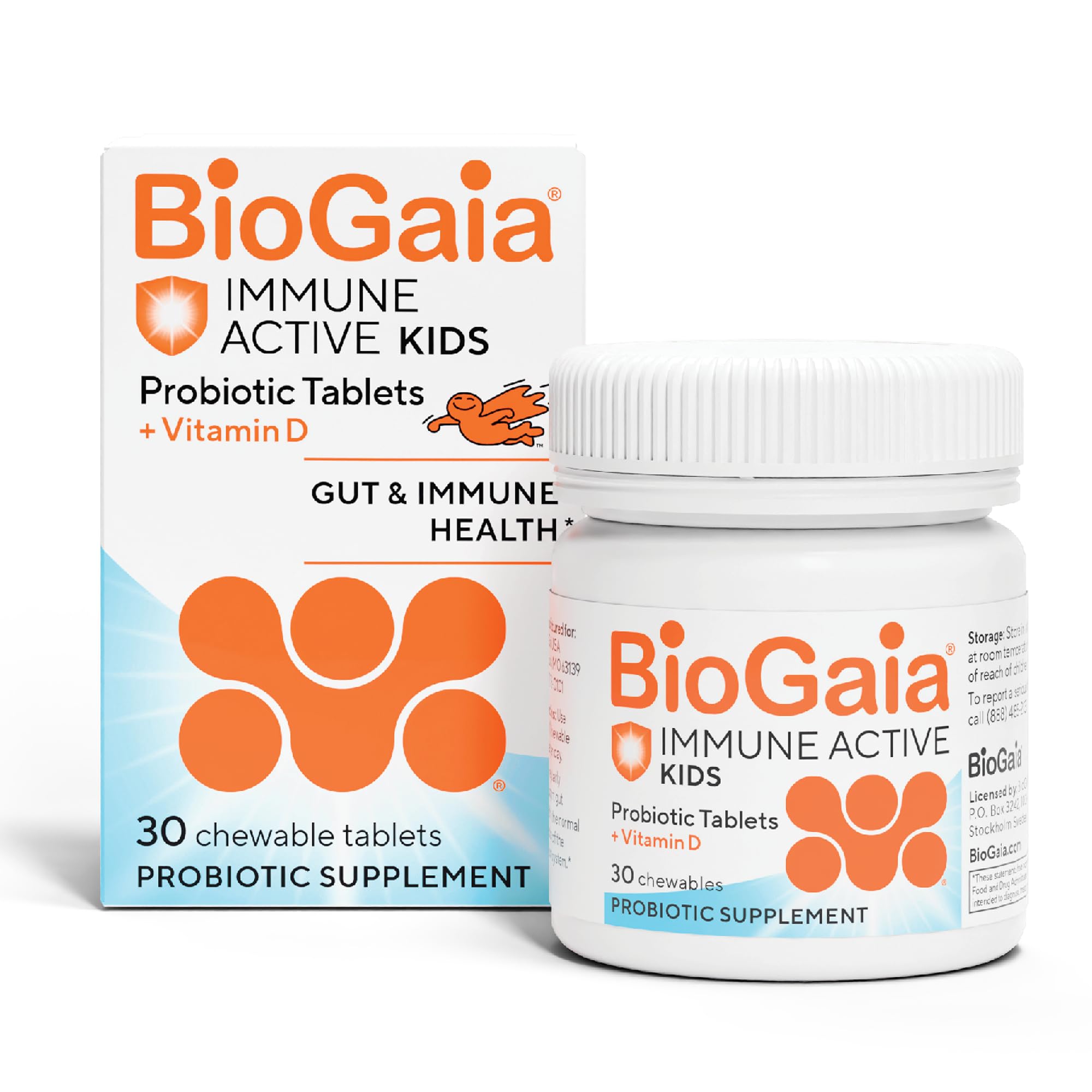 BioGaia frente del envase mostrando beneficios y orientación familiar