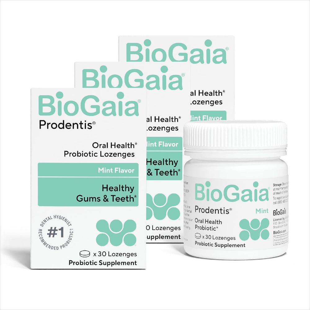 BioGaia envase frontal mostrando diseño y beneficios claros