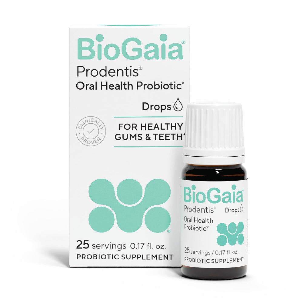 BioGaia Prodentis frente del envase muestra formato y beneficios