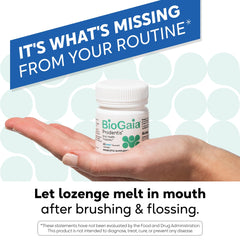 BioGaia producto junto a elementos de higiene bucal para contexto