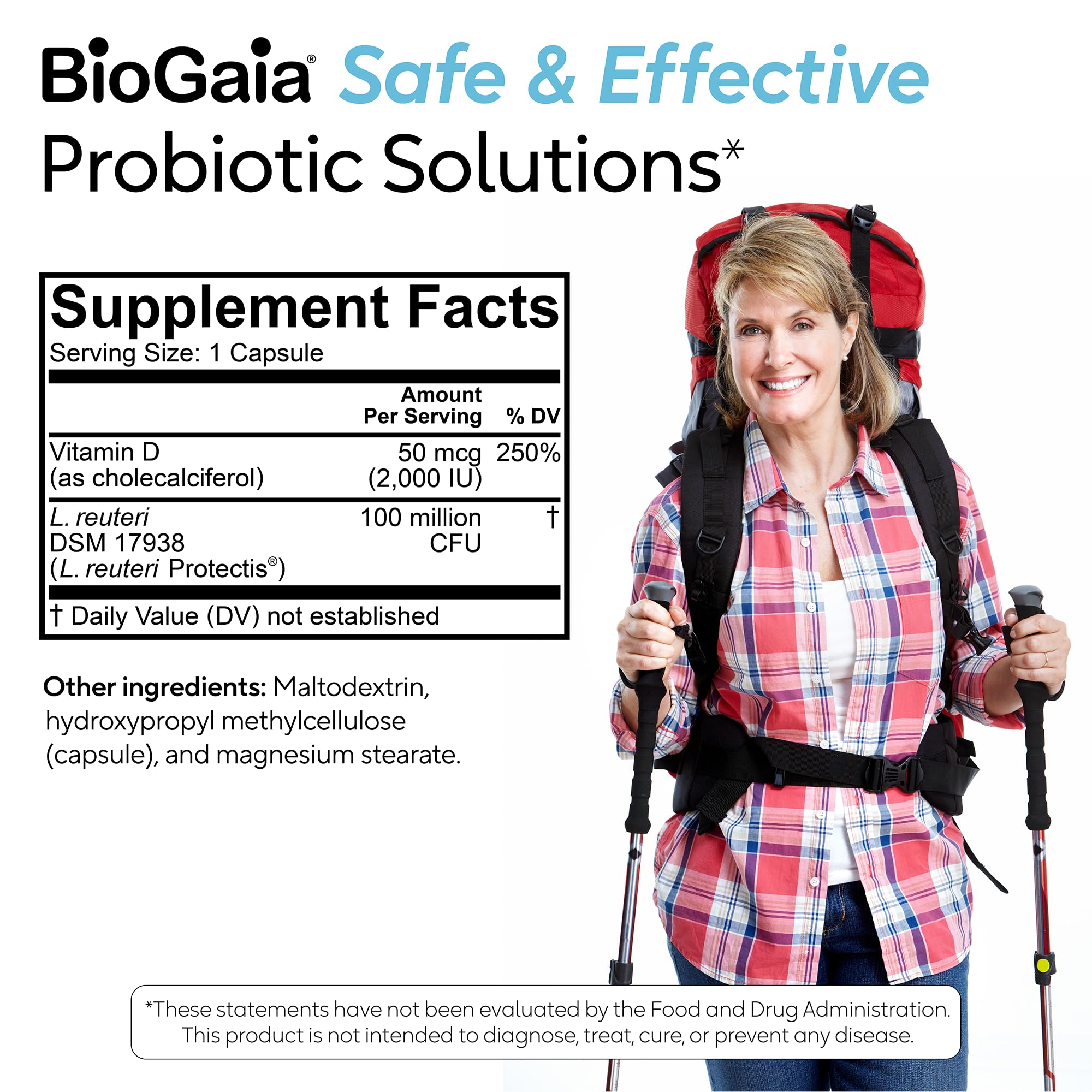 BioGaia envase sobre fondo claro, diseño visible y confianza de marca