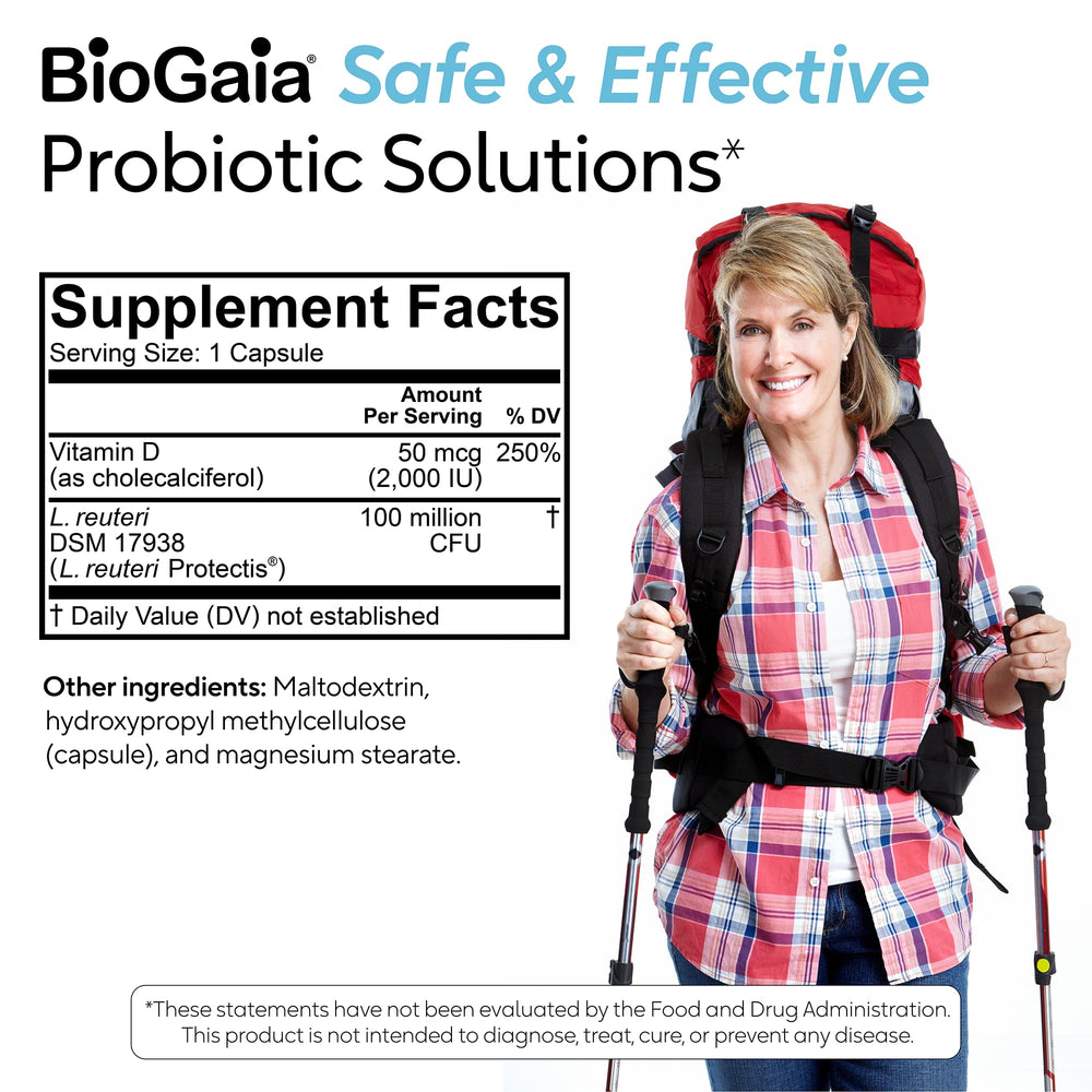 BioGaia envase sobre fondo claro, diseño visible y confianza de marca