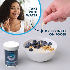 BIOHM producto junto a un plato de desayuno resaltando uso diario con alimentos