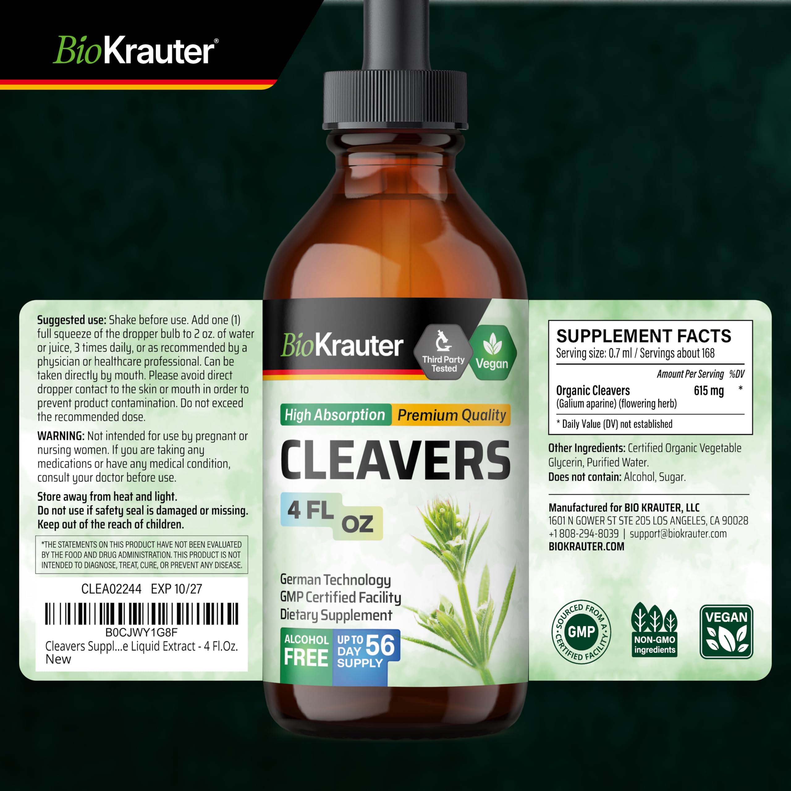 BIO KRAUTER empaque con sello de calidad, producido en EE. UU. y confiable