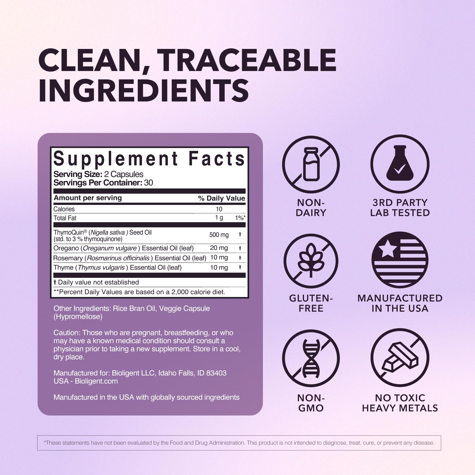 BIOLIGENT etiqueta con lista de ingredientes y beneficios clave
