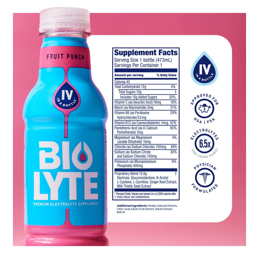 BIOLYTE etiqueta con ingredientes clave visibles para tranquilidad del consumidor