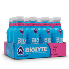 BIOLYTE frontales del empaque mostrando el sabor Fruit Punch y beneficios rápidos