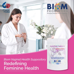 Biom Probiotics etiqueta del envase que resalta ingredientes y fórmula patentada