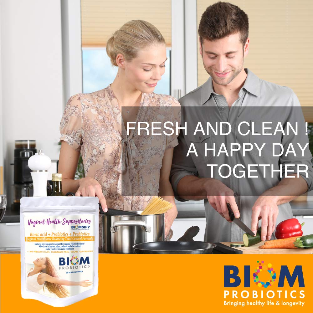 Biom Probiotics etiqueta de producto con lista de ingredientes y confianza