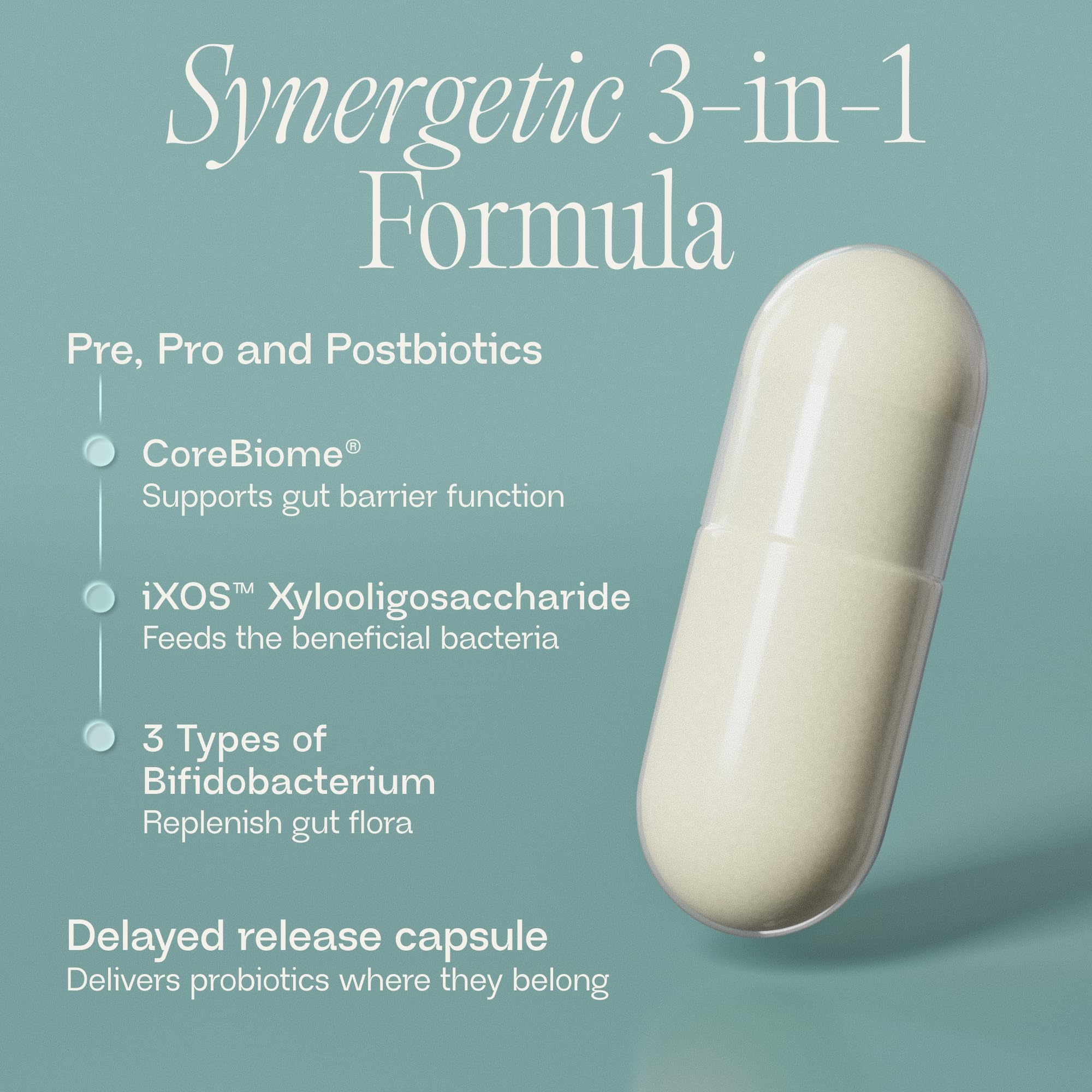 BIOMA capsula abierta con polvo interior que destaca ingredientes