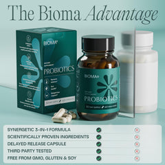BIOMA etiqueta de ingredientes resaltando XOS, tributyrin y cepas