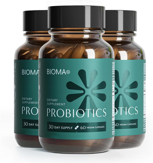 BIOMA envase frontal mostrando 180 cápsulas y beneficio digestivo