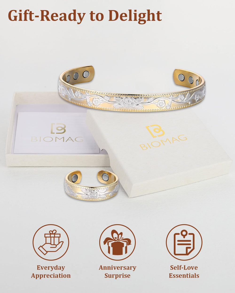 BioMag pulsera en mano ilustrando ajuste práctico y apariencia diaria