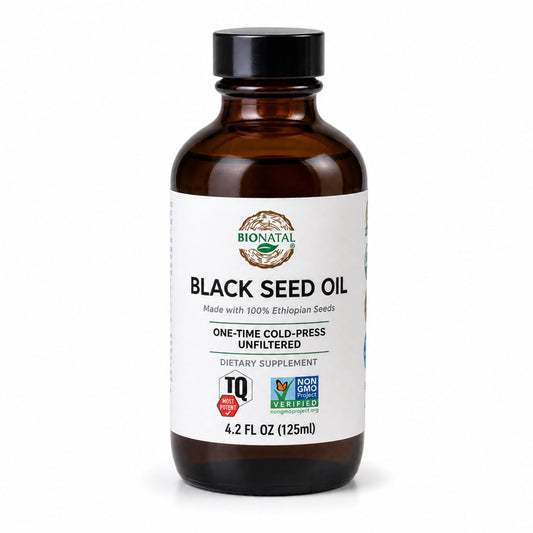 BioNatal frasco frontal mostrando aceite puro y diseño de vidrio