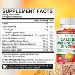 BionerLab ingredientes principales calcio magnesio zinc en primer plano