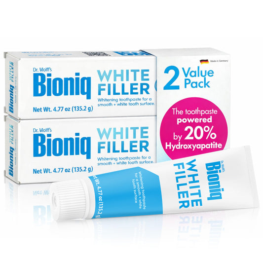 Bioniq envase frontal mostrando diseño y beneficio de blanqueado suave
