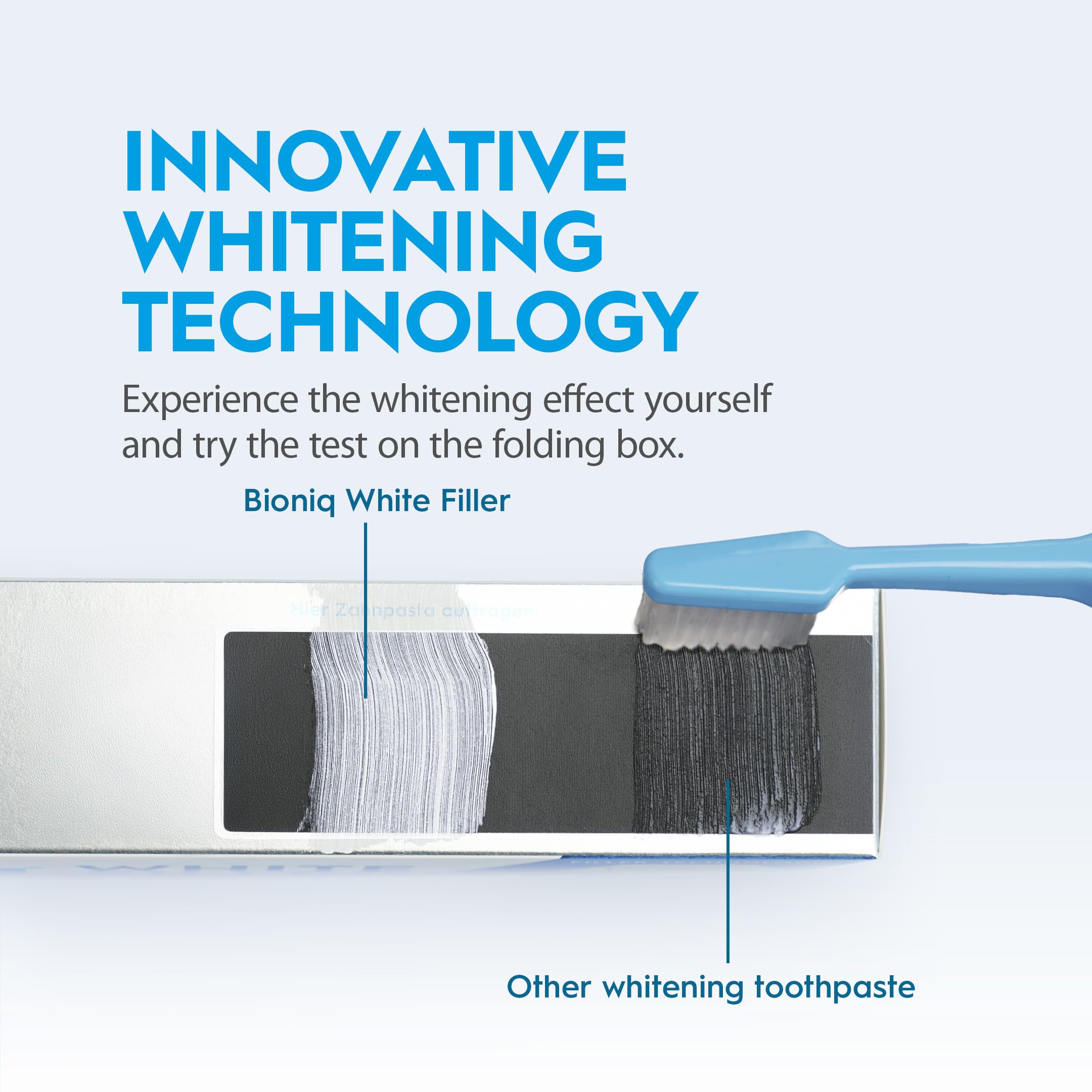 Bioniq textura de la crema dental que evidencia micropartículas protectoras