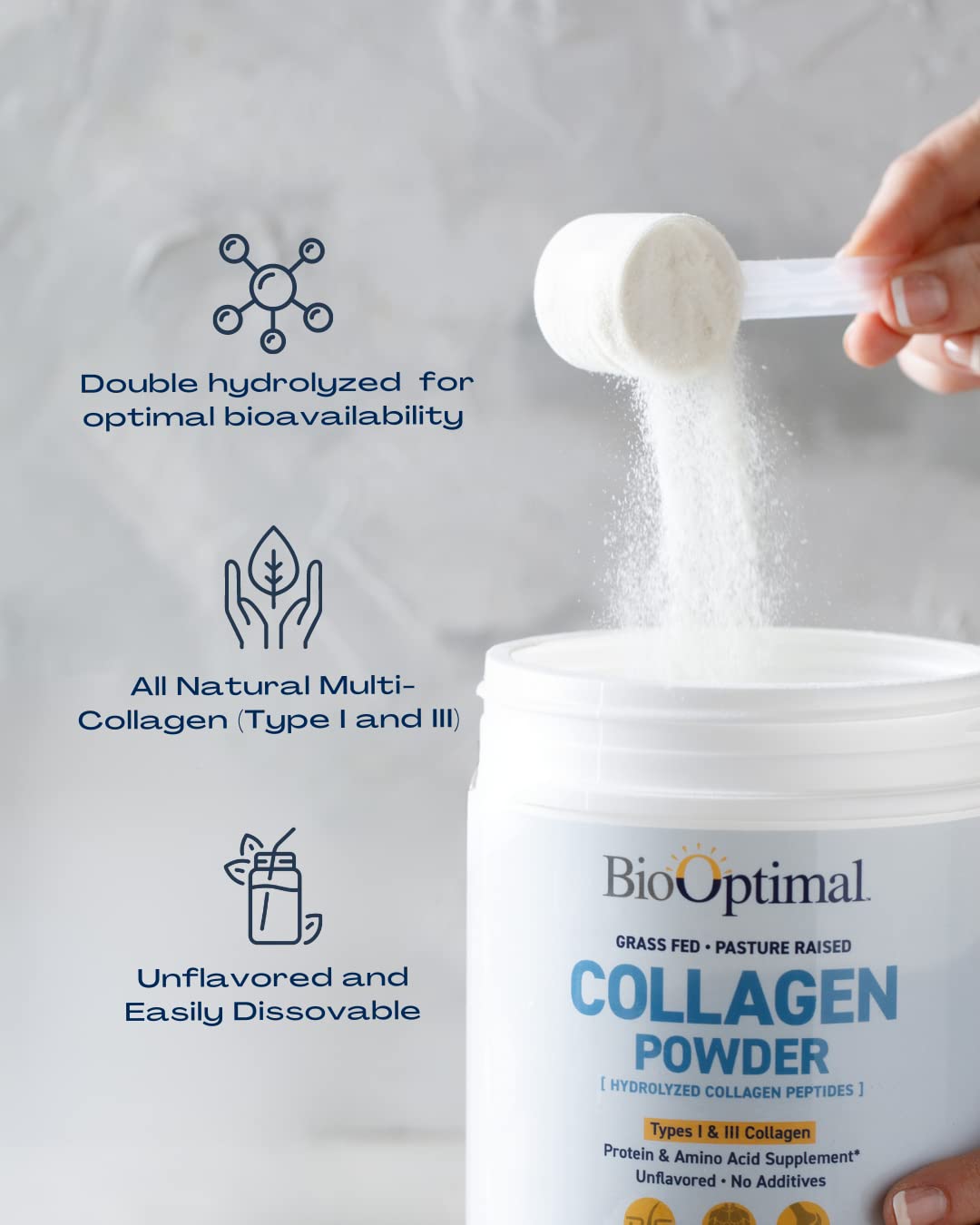 Taza de café con BioOptimal Collagen Peptides Powder disuelto como cremador proteico sin grumos