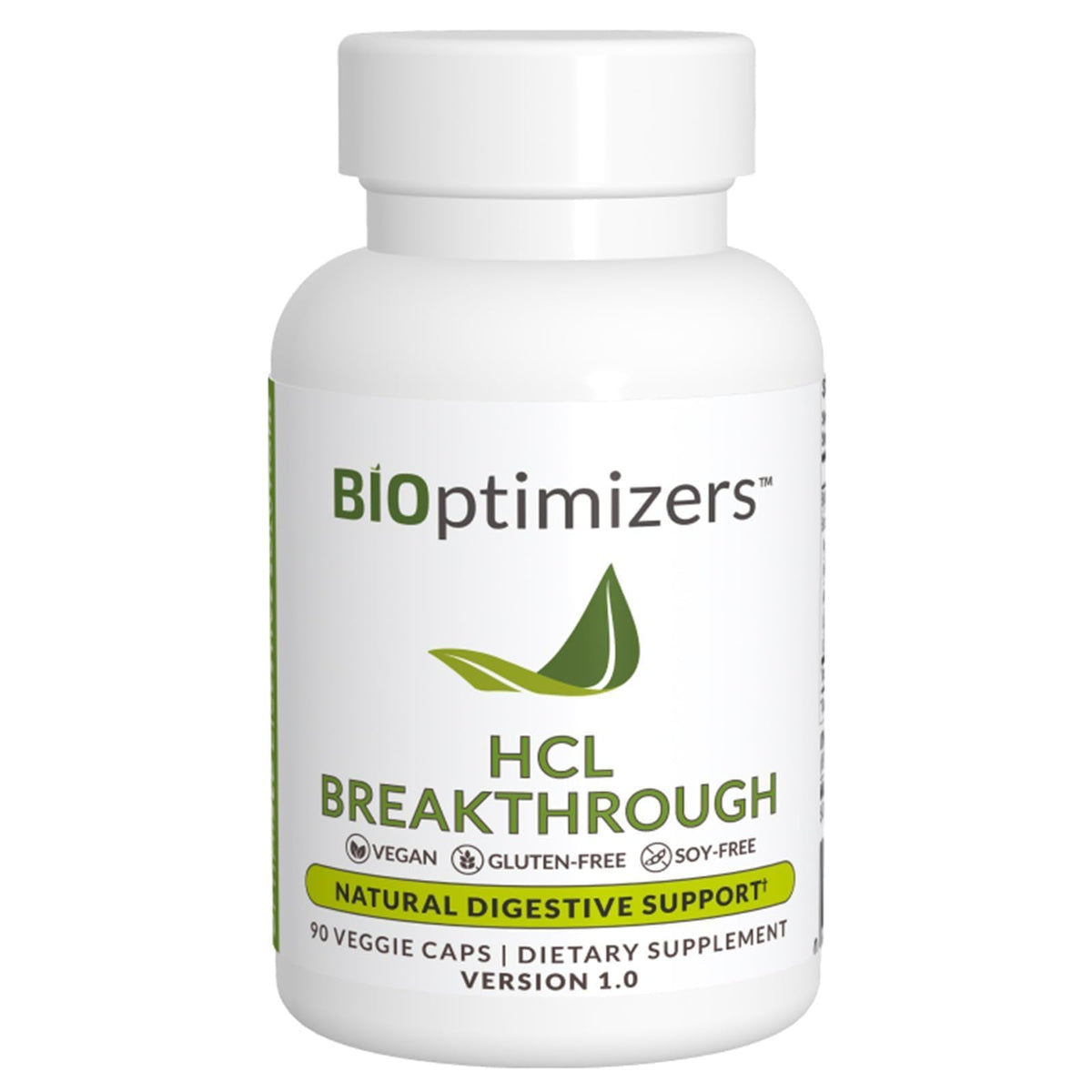 BIOptimizers HCL Breakthrough frontal mostrando envase y beneficio digestivo