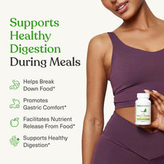 Polvo y cápsulas destacando ingredientes de betaina HCl y apoyo a proteínas